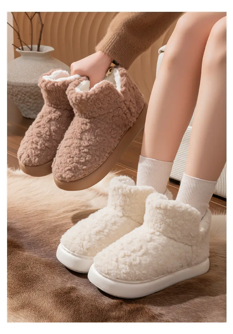 High-Heeled Cotton Shoes for Women in Winter, Warm Plush Thick Soles, Indoor and Household Non-Slip Cotton Slippers for Outdoor Wear — feature 12
