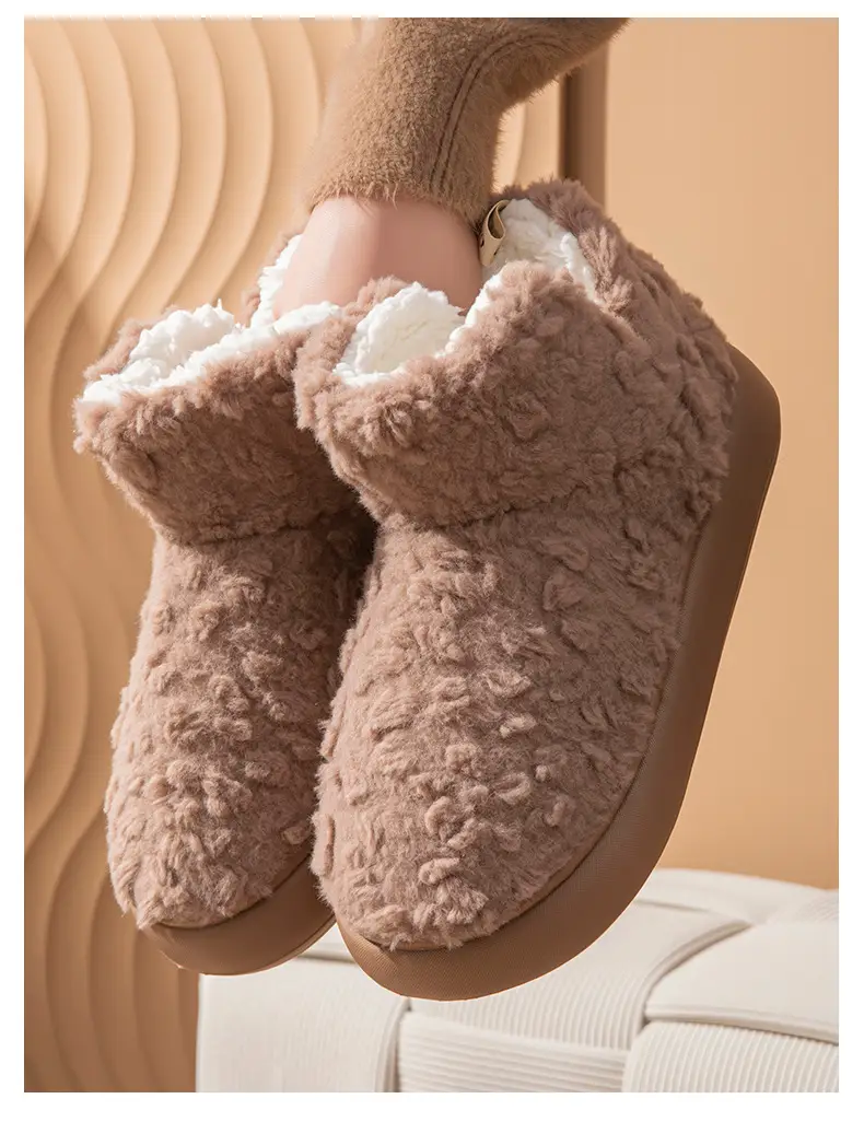 High-Heeled Cotton Shoes for Women in Winter, Warm Plush Thick Soles, Indoor and Household Non-Slip Cotton Slippers for Outdoor Wear — feature 16