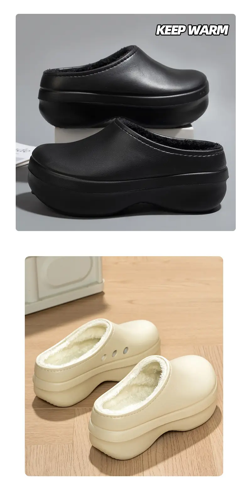 2025 New Cotton Slippers for Women, Winter Indoor Home Non-Slip Mule Shoes, Outer Wear Baotou Waterproof Chef Shoes for Men — feature 6