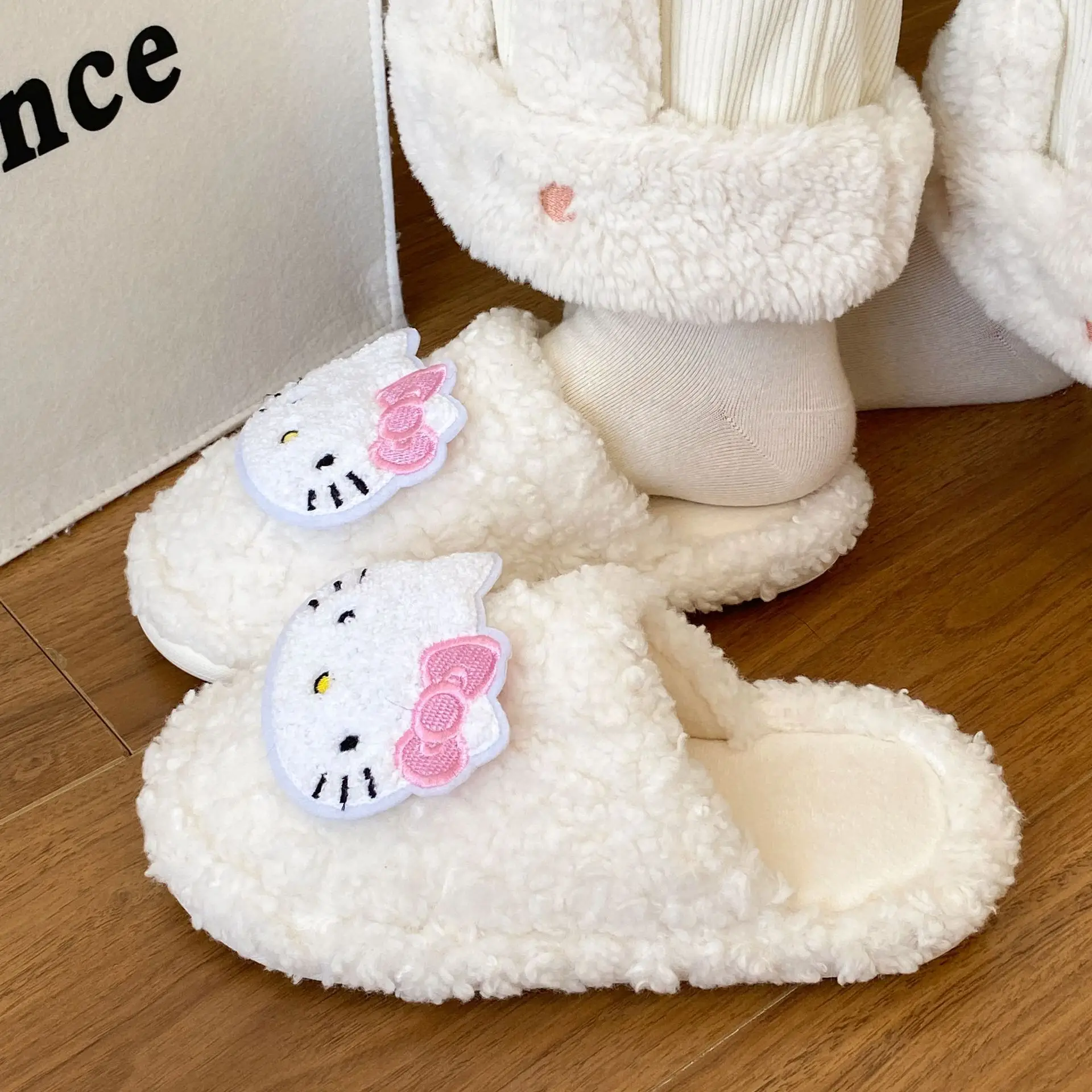 Hello Kitty Soft Pink Winter Home Slippers for Women - Image 5