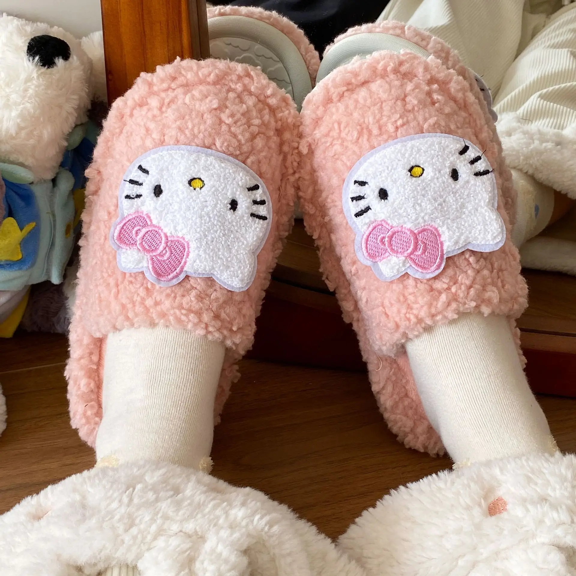 Hello Kitty Soft Pink Winter Home Slippers for Women - Image 7