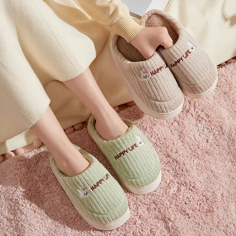 Cotton Slippers Autumn and Winter Non-Slip Home Foot Warmers Student Dormitory Fleece-Lined Cute Slippers Simple Classic Warm Cotton Shoes - Image 7