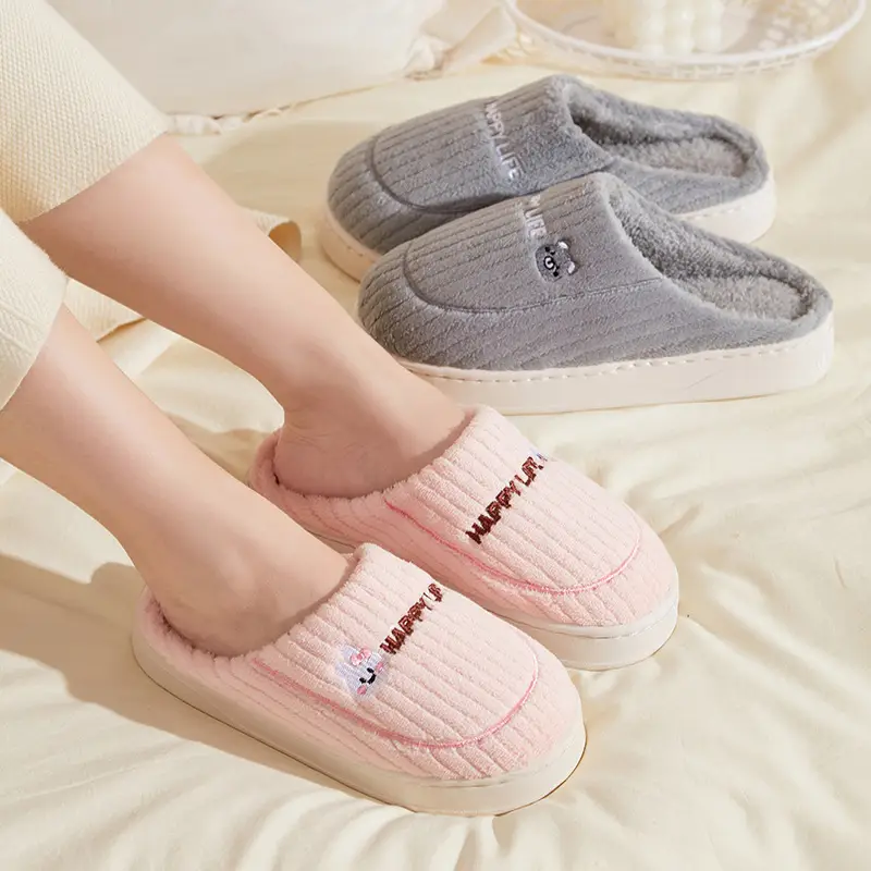 Cotton Slippers Autumn and Winter Non-Slip Home Foot Warmers Student Dormitory Fleece-Lined Cute Slippers Simple Classic Warm Cotton Shoes - Image 9