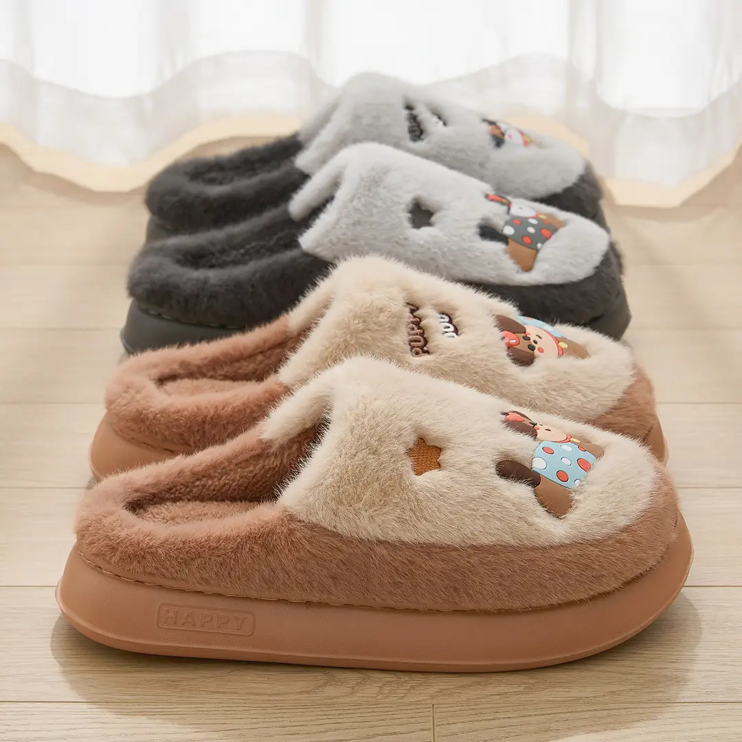 Cute Cotton Slippers for Women Winter Home Indoor Couple Wool Slippers Winter Home Non-Slip Warm Cotton Slippers for Men Wholesale - Image 6