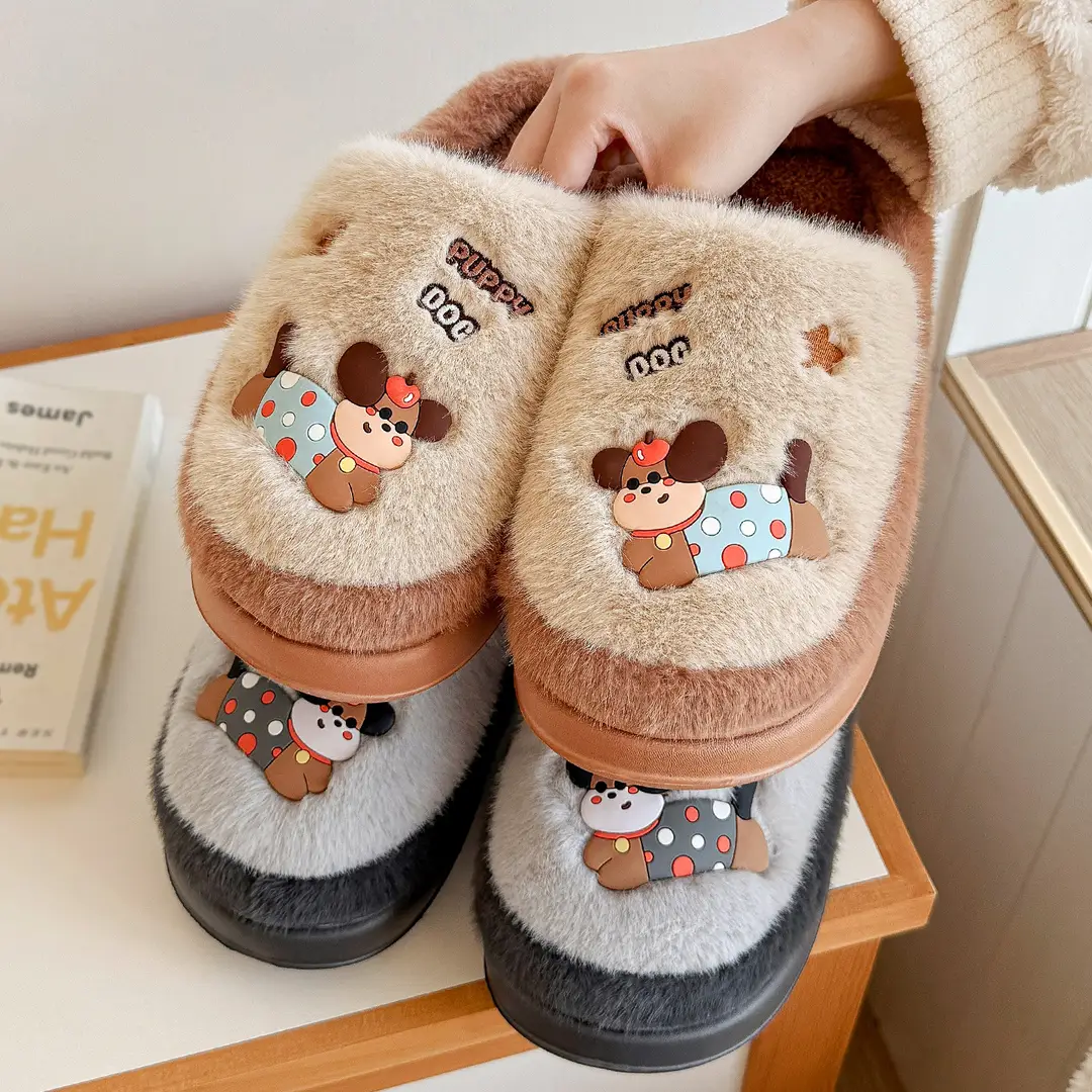 Cute Cotton Slippers for Women Winter Home Indoor Couple Wool Slippers Winter Home Non-Slip Warm Cotton Slippers for Men Wholesale - Image 7