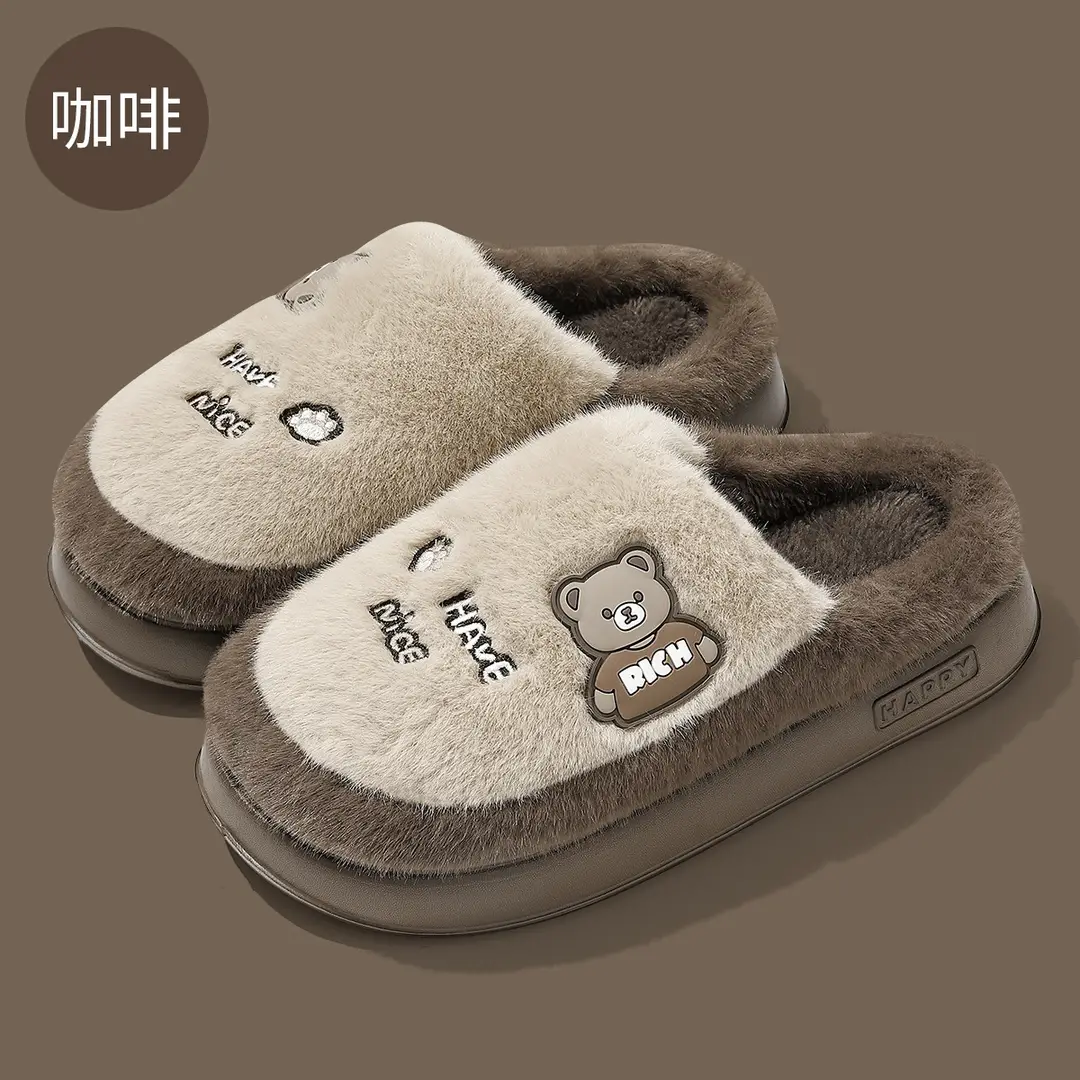 Cute Cotton Slippers for Women Winter Home Indoor Couple Wool Slippers Winter Home Non-Slip Warm Cotton Slippers for Men Wholesale - Image 4