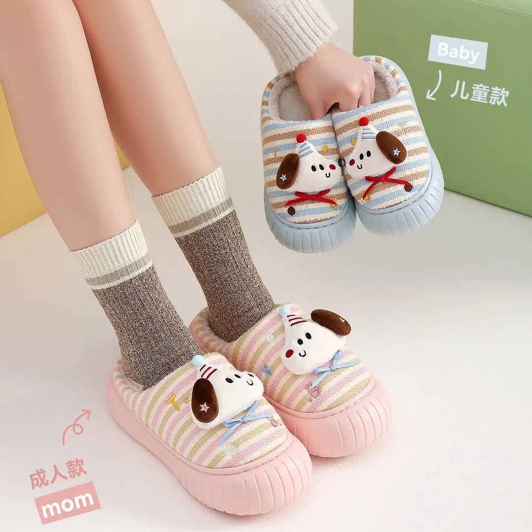 Parent-Child Cotton Slippers for Women, Winter Closed-Toe Cartoon New Style Home Indoor Non-Slip Children's Soft-Soled Cotton Slippers for Girls Wholesale - Image 12