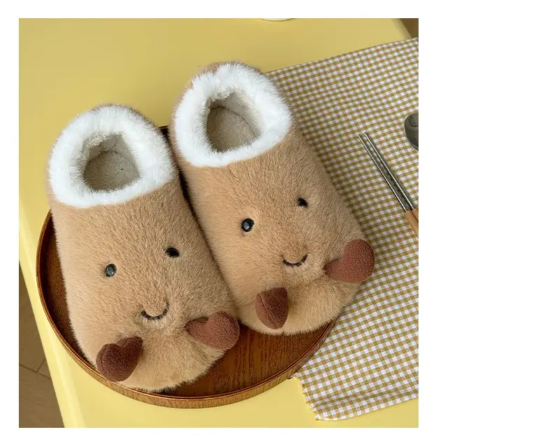 Qidan Shoe Factory Cute Omelette Cotton Slippers Women's Winter Home Indoor Velvet Warm Thick-Soled Anti-Slip Furry Slippers — feature 5