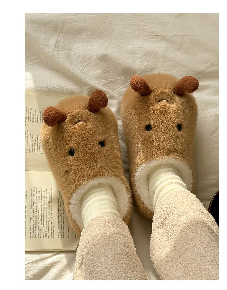 Qidan Shoe Factory Cute Omelette Cotton Slippers Women's Winter Home Indoor Velvet Warm Thick-Soled Anti-Slip Furry Slippers — feature 6