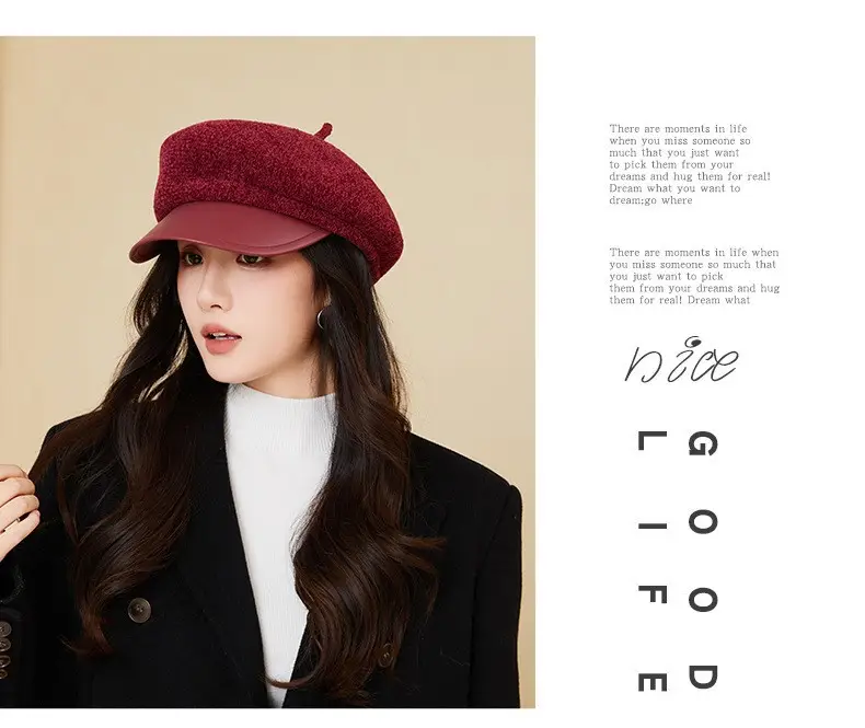 Korean Style Chenille Beret with Leather Bristle for Women — feature 15