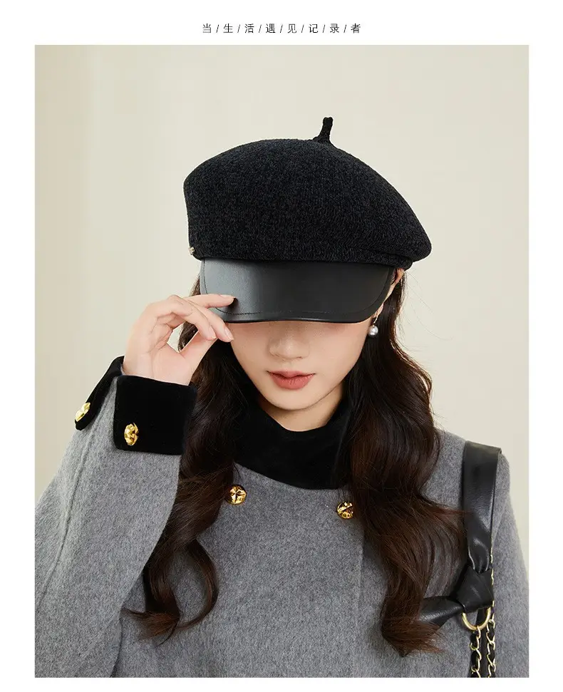 Korean Style Chenille Beret with Leather Bristle for Women — feature 9