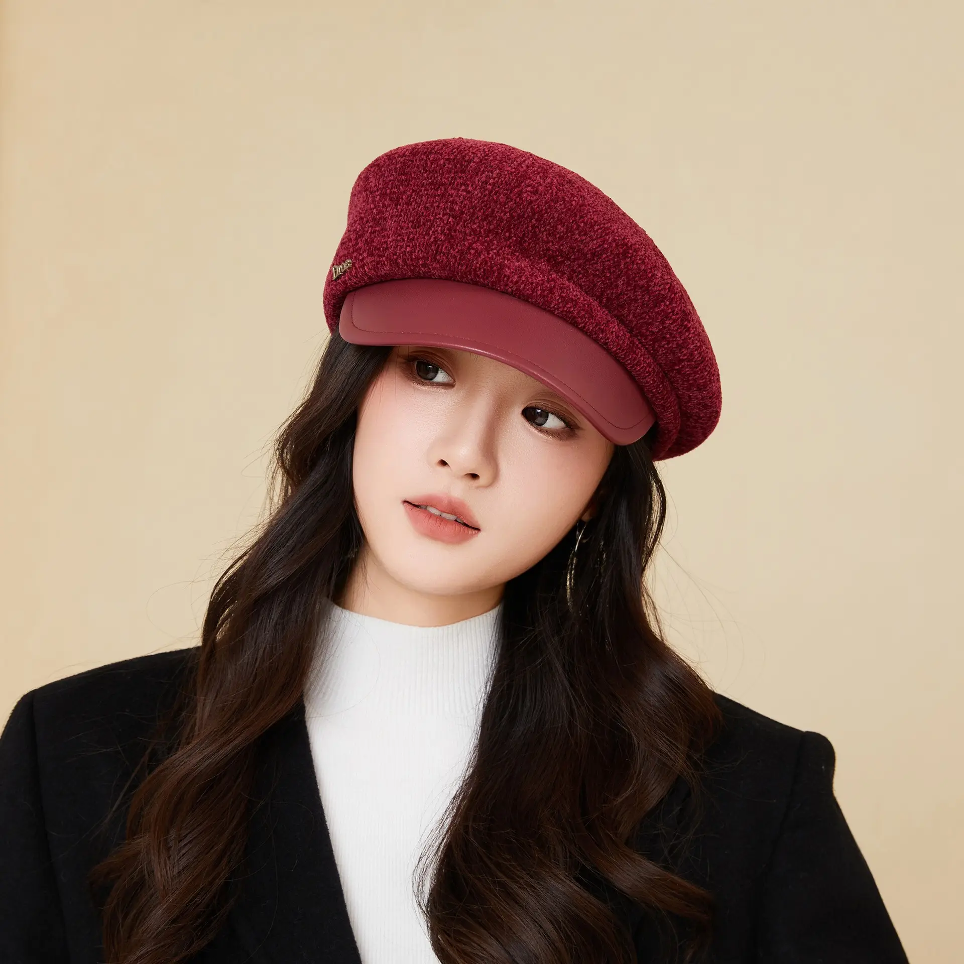 Korean Style Chenille Beret with Leather Bristle for Women - Image 4
