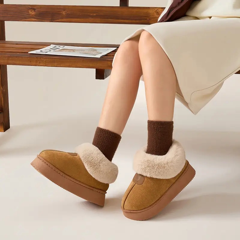 Women's Winter Suede Plush Warm Non-Slip Home Indoor Thick-Soled Cotton Slippers Wholesale - Image 5