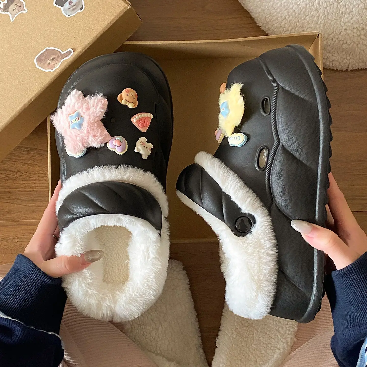 Sweet Detachable Clogs for Women Winter Warm Slippers - Image 6