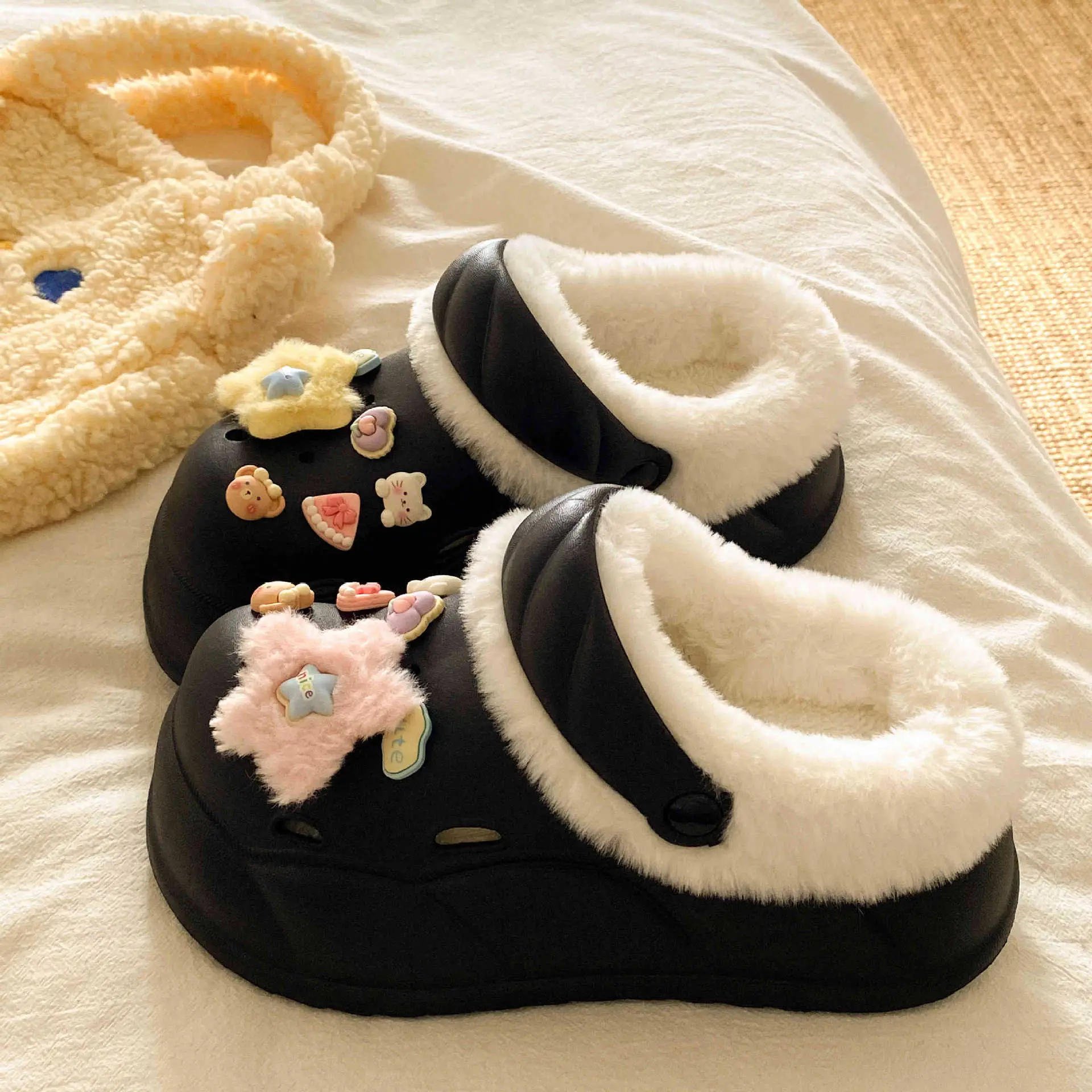 Sweet Detachable Clogs for Women Winter Warm Slippers - Image 2