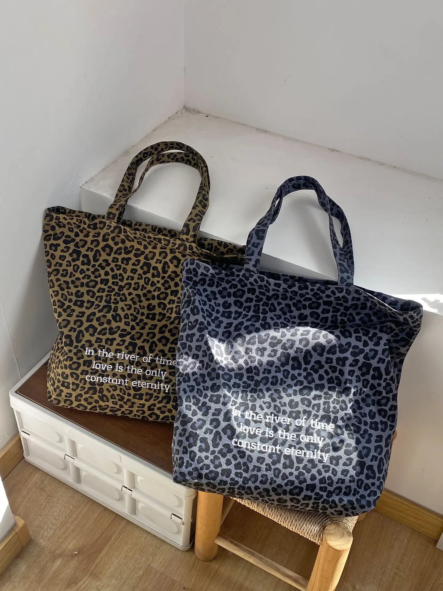 Leopard Print Large Cap Bag Korean Canvas Shoulder Tote — feature 6