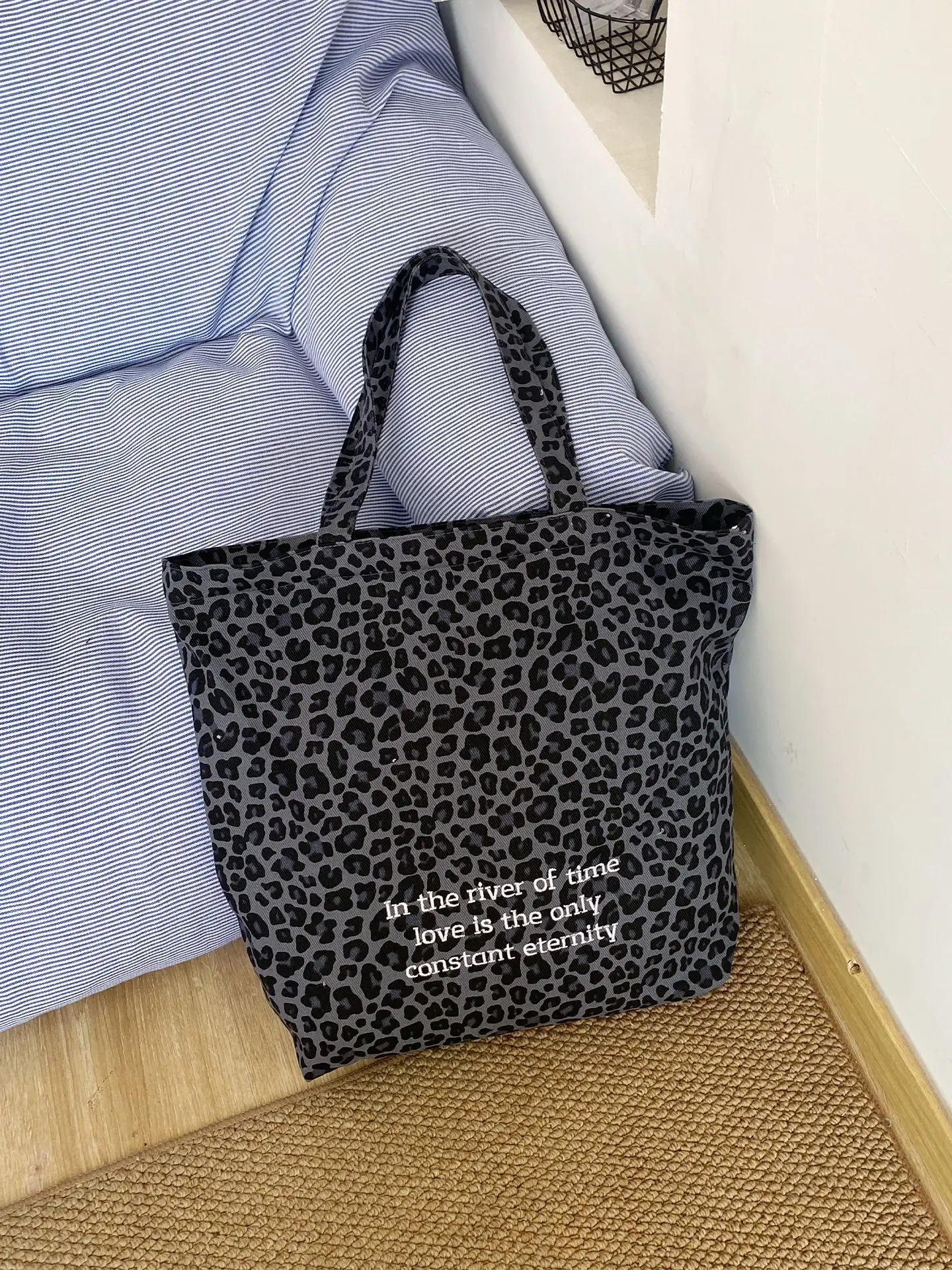 Leopard Print Large Cap Bag Korean Canvas Shoulder Tote - Image 2