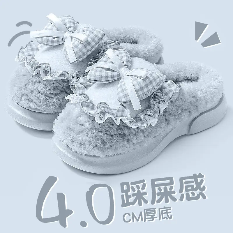 Women Cotton Slippers Warm Bow Winter Autumn 2025