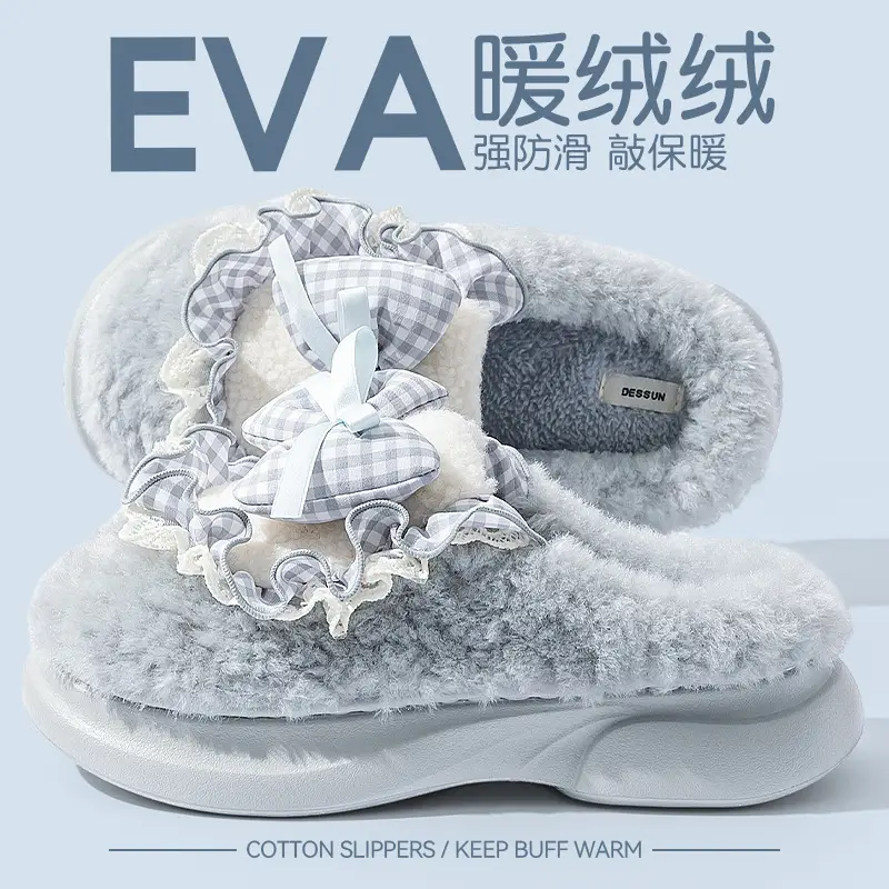 Women Cotton Slippers Warm Bow Winter Autumn 2025