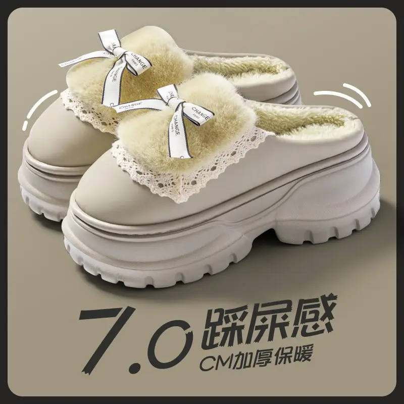 Women Cotton Slippers Warm Bow Winter Autumn 2025
