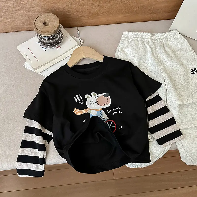 Boys Long Sleeve T-Shirt Black Korean Style 2025
