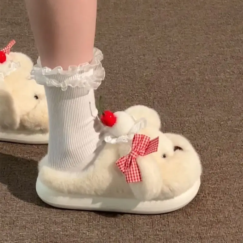 Women Cute Butter Bear Furry Slippers Winter Warm Anti-Slip