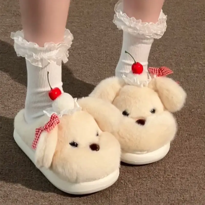 Women Cute Butter Bear Furry Slippers Winter Warm Anti-Slip