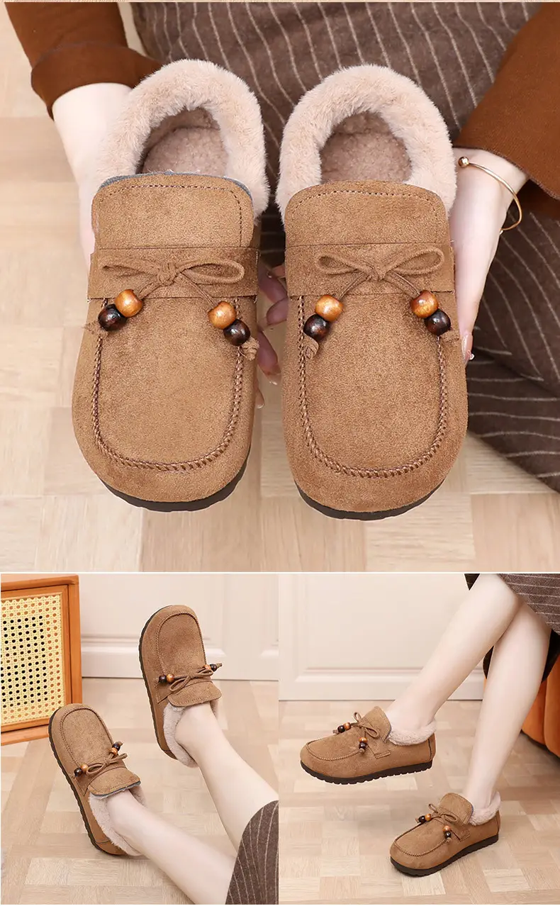 Plush Birkenstock Cotton Shoes for Women 2025 Autumn and Winter New Style Comfortable and Warm Lazy Slip-On Beanie Shoes Loafers Furry Shoes — feature 15