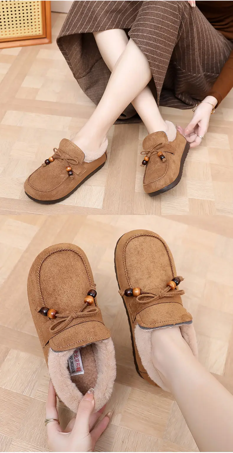 Plush Birkenstock Cotton Shoes for Women 2025 Autumn and Winter New Style Comfortable and Warm Lazy Slip-On Beanie Shoes Loafers Furry Shoes — feature 16