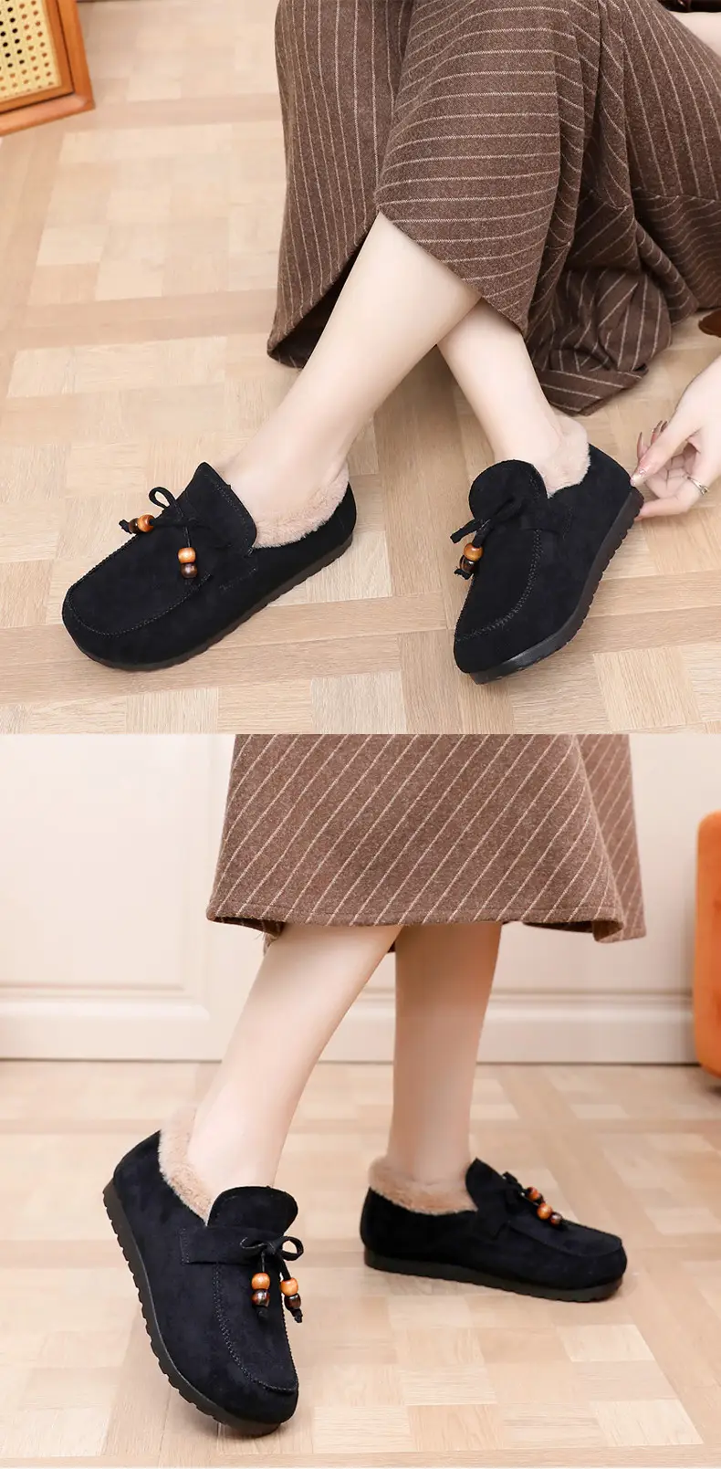 Plush Birkenstock Cotton Shoes for Women 2025 Autumn and Winter New Style Comfortable and Warm Lazy Slip-On Beanie Shoes Loafers Furry Shoes — feature 23
