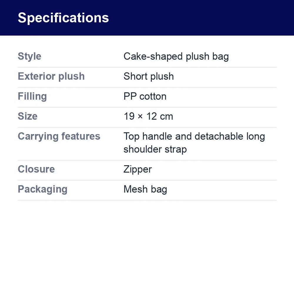 Plush Cake-Shaped Shoulder Bag with Long Strap – specifications