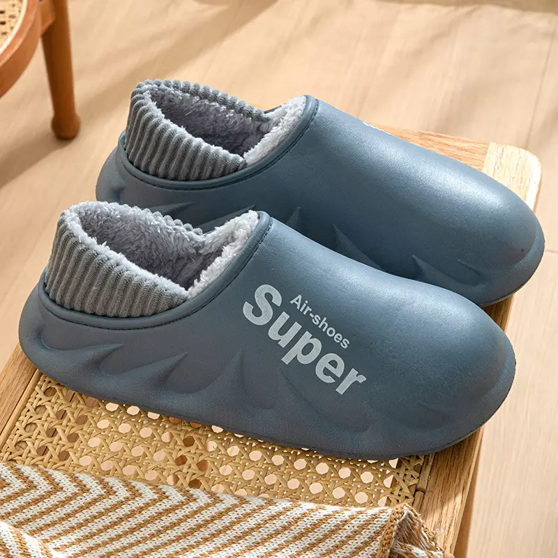 Waterproof Cotton Slippers for Women Winter 2024 New Indoor Home Warm Fleece-Lined Confinement Cotton Shoes for Men to Wear Outside in Winter