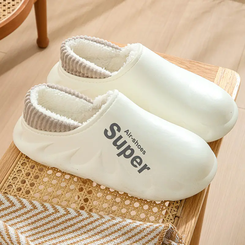 Waterproof Cotton Slippers for Women Winter 2024 New Indoor Home Warm Fleece-Lined Confinement Cotton Shoes for Men to Wear Outside in Winter