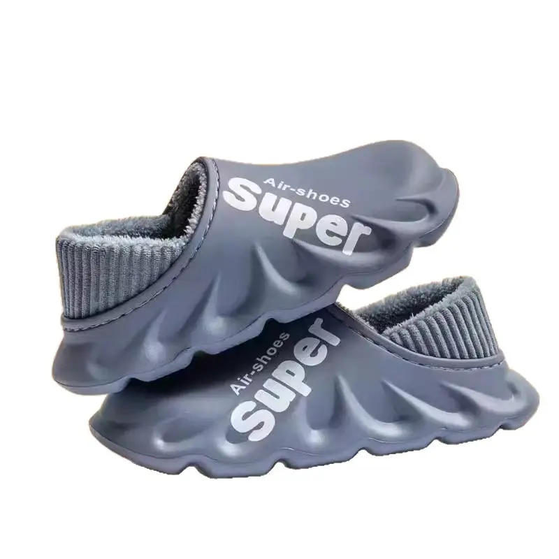 Waterproof Cotton Slippers for Women Winter 2024 New Indoor Home Warm Fleece-Lined Confinement Cotton Shoes for Men to Wear Outside in Winter