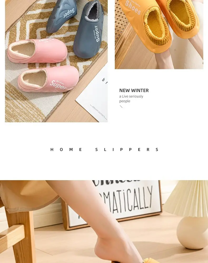 Waterproof Cotton Slippers for Women Winter 2024 New Indoor Home Warm Fleece-Lined Confinement Cotton Shoes for Men to Wear Outside in Winter — feature 18