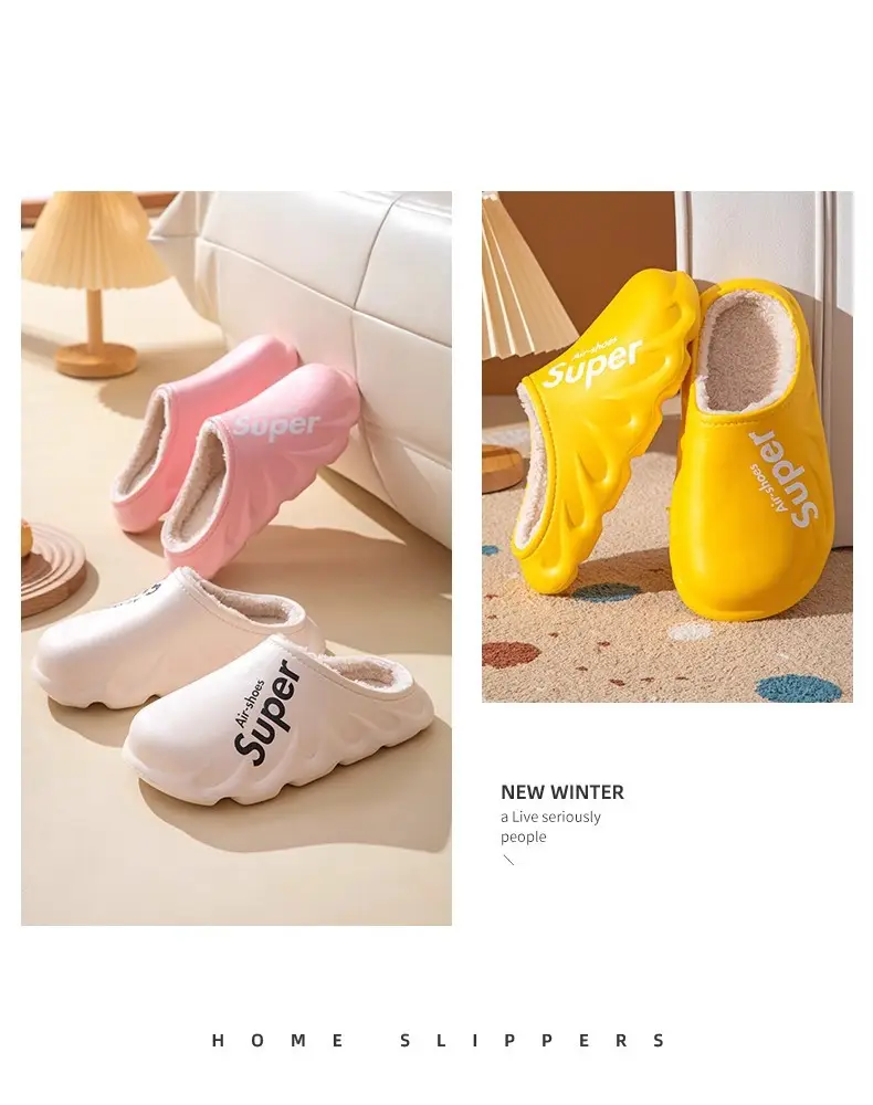 Waterproof Cotton Slippers for Women Winter 2024 New Indoor Home Warm Fleece-Lined Confinement Cotton Shoes for Men to Wear Outside in Winter — feature 36