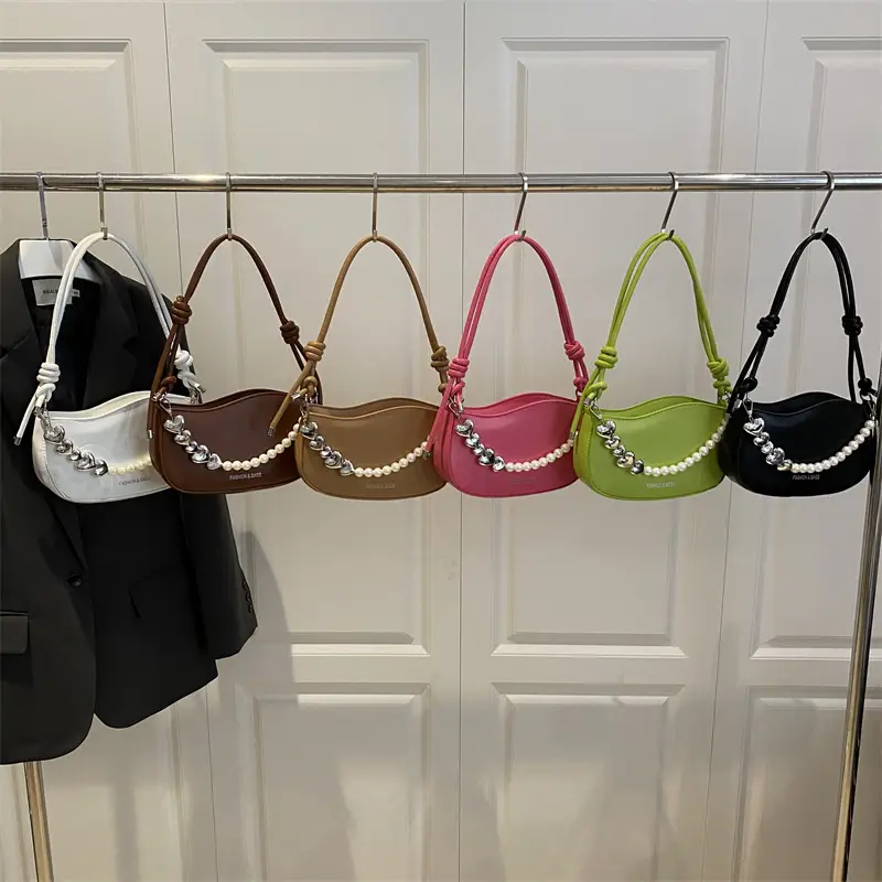 Pearl Chain Crossbody Bag Tan Leather Autumn 2025 - Image 10