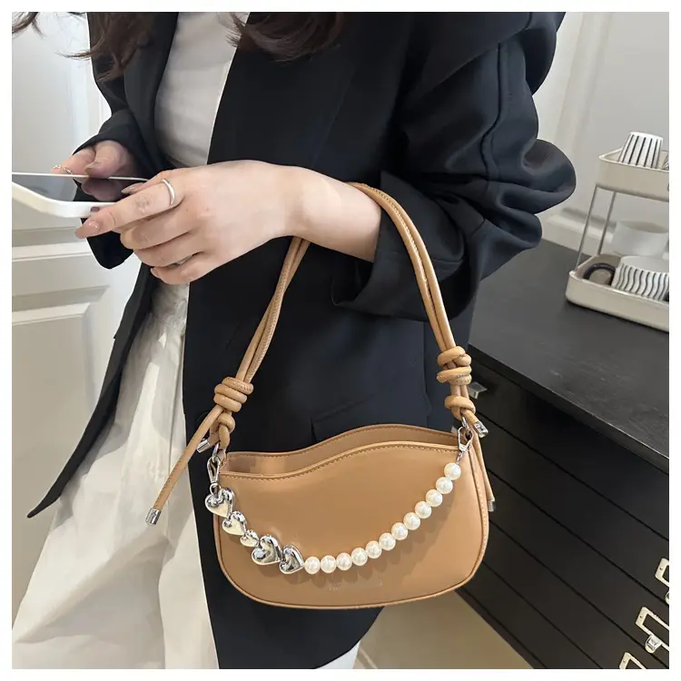 Pearl Chain Crossbody Bag Tan Leather Autumn 2025 — feature 11