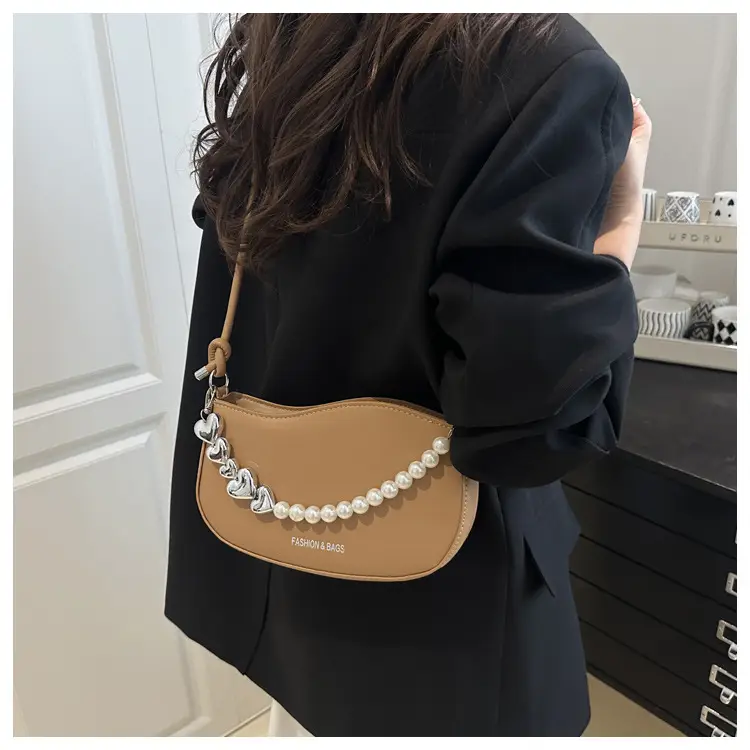 Pearl Chain Crossbody Bag Tan Leather Autumn 2025 — feature 12