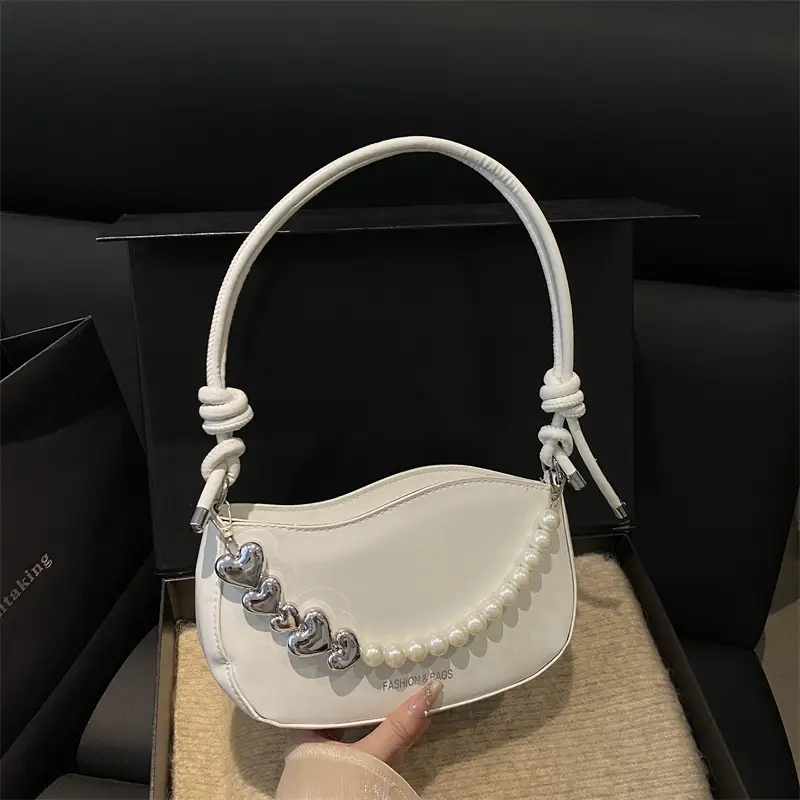 Pearl Chain Crossbody Bag Tan Leather Autumn 2025 - Image 2