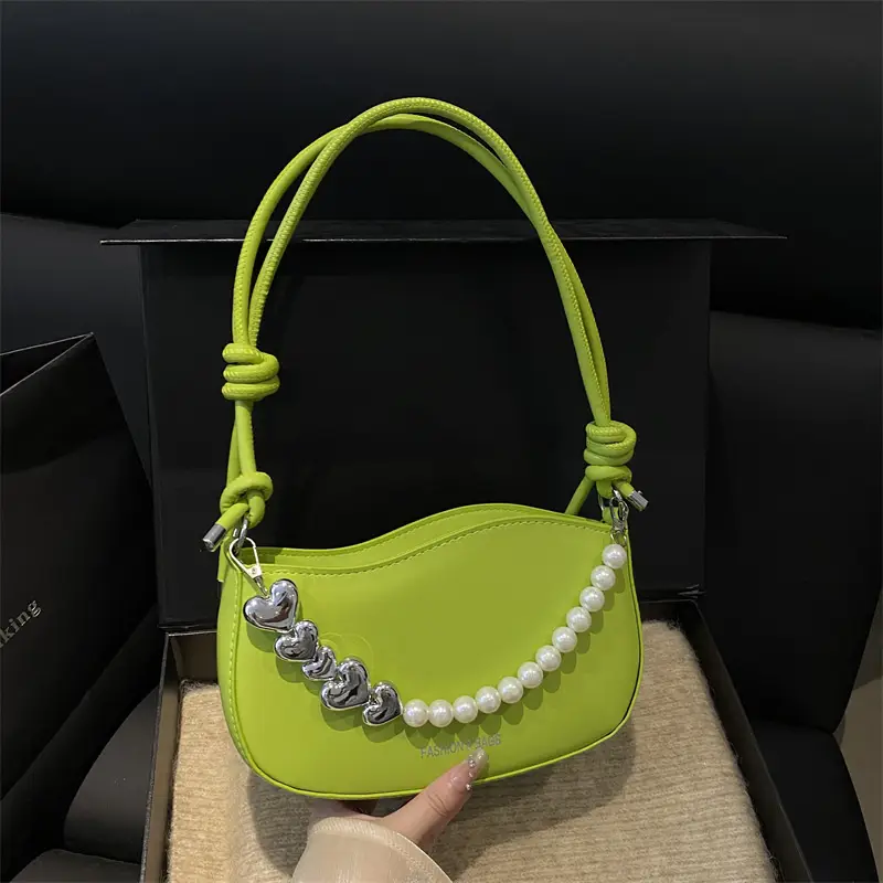 Pearl Chain Crossbody Bag Tan Leather Autumn 2025 - Image 5