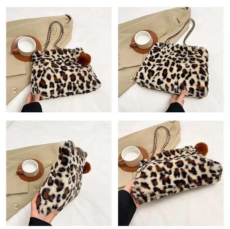 Leopard Print Chain Bag with Pom Pom — feature 11