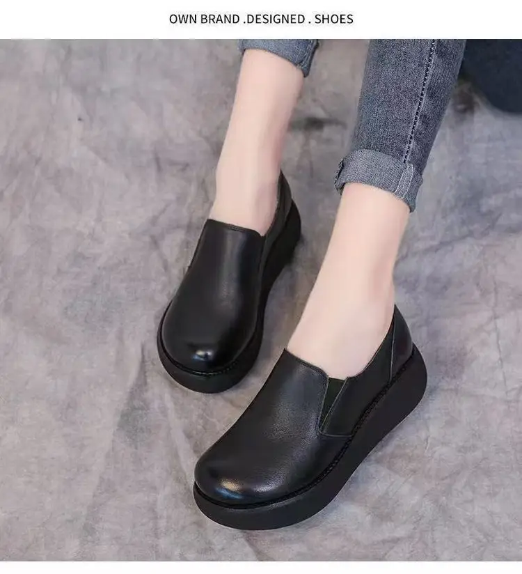 Mom's Platform Shoes Women's Casual Shoes 2025 Autum New Versatile Wedge Heels Retro Thick-Soled Non-Slip Leather Shoes — feature 6