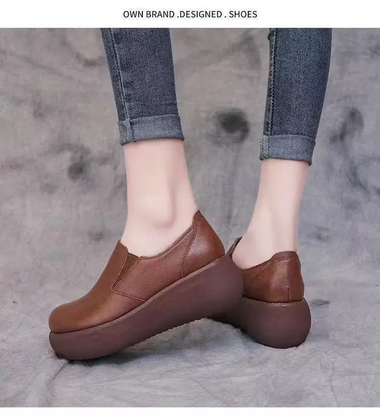 Mom's Platform Shoes Women's Casual Shoes 2025 Autum New Versatile Wedge Heels Retro Thick-Soled Non-Slip Leather Shoes — feature 8