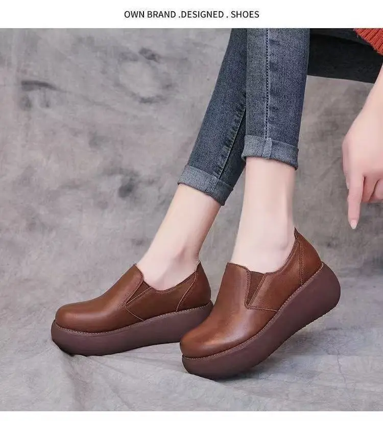 Mom's Platform Shoes Women's Casual Shoes 2025 Autum New Versatile Wedge Heels Retro Thick-Soled Non-Slip Leather Shoes — feature 9