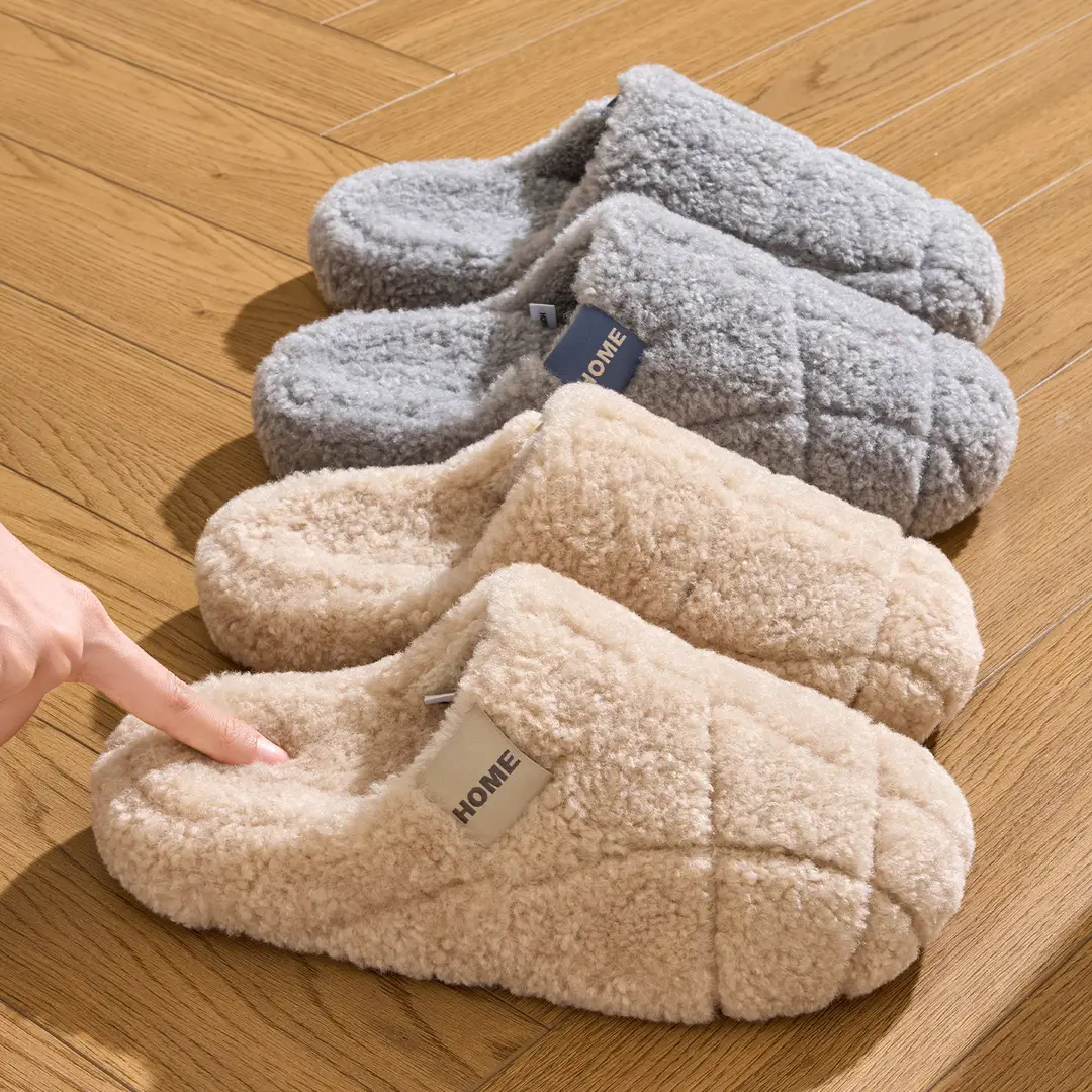 Plush Cotton Slippers with Beef Tendon Sole for Women, Autumn and Winter Indoor Home Thick-Soled Non-Slip Warm Fashionable High-End Cotton Slippers for Men - Image 10