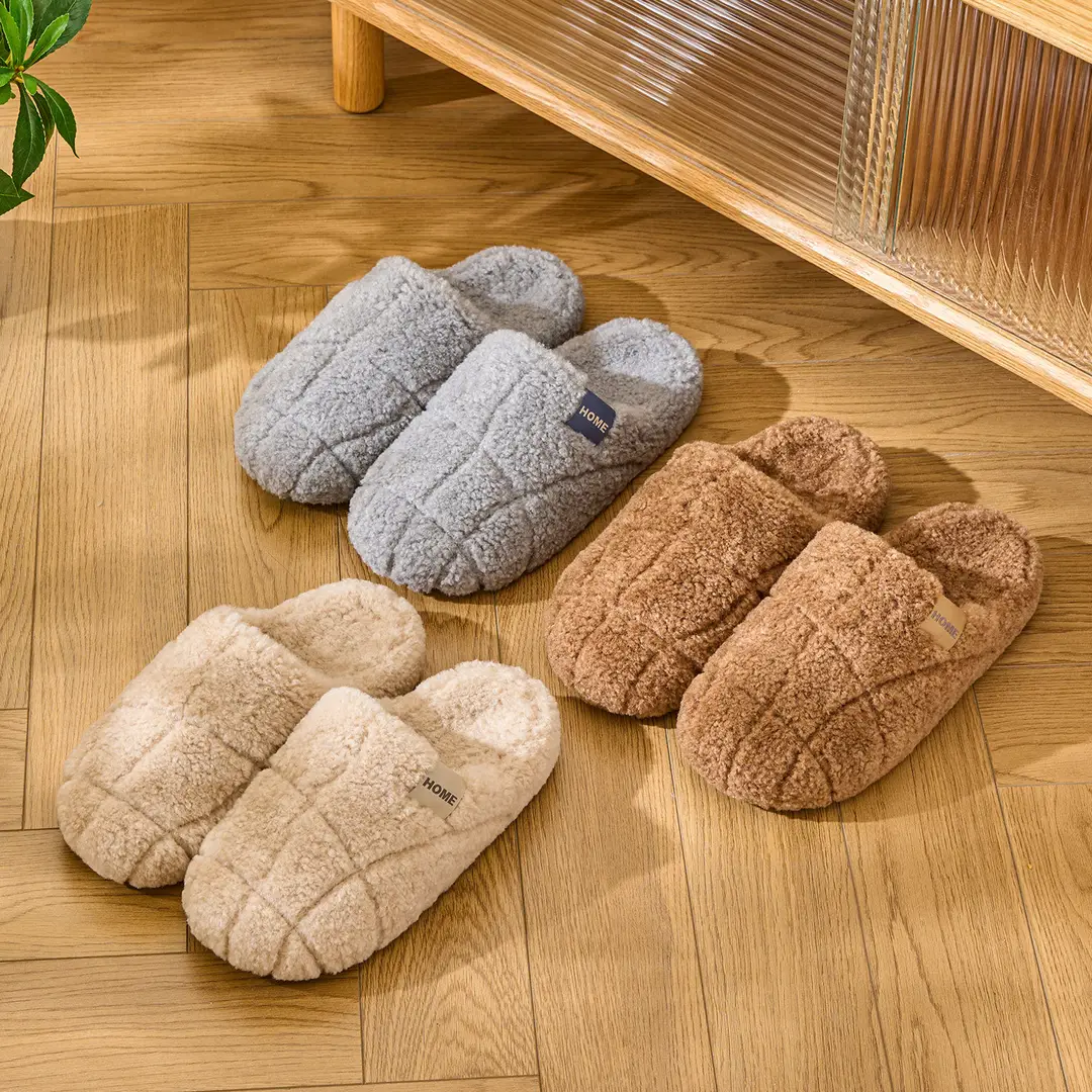 Plush Cotton Slippers with Beef Tendon Sole for Women, Autumn and Winter Indoor Home Thick-Soled Non-Slip Warm Fashionable High-End Cotton Slippers for Men - Image 12