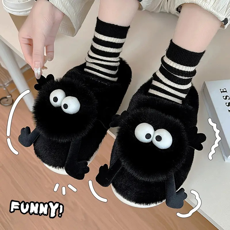 Coal Ball Cotton Slippers for Women in Winter, Cute Indoor Home Household Men's Plush Warm Non-Slip Furry Slippers for Men in Winter - Image 6