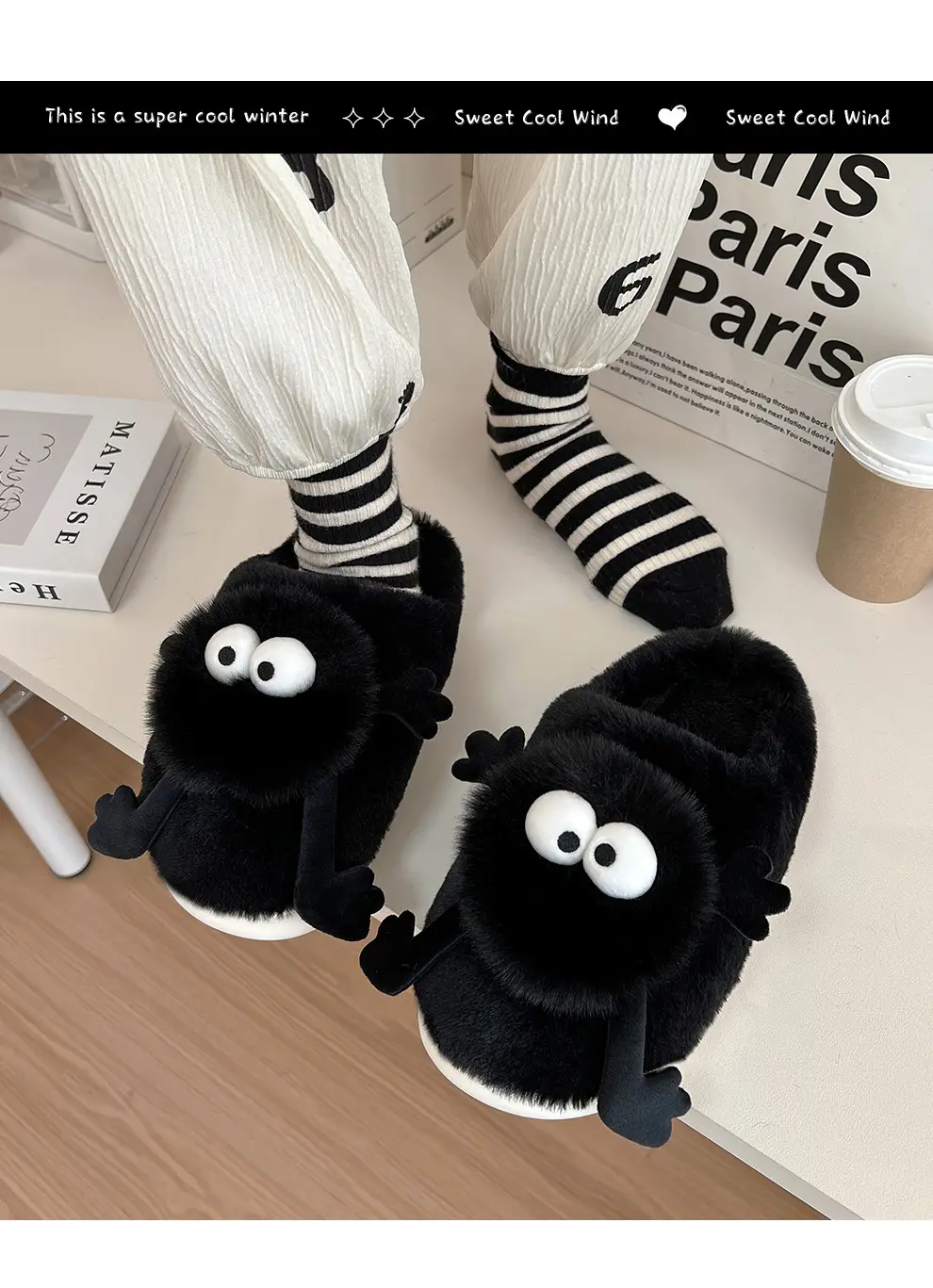 Coal Ball Cotton Slippers for Women in Winter, Cute Indoor Home Household Men's Plush Warm Non-Slip Furry Slippers for Men in Winter — feature 12