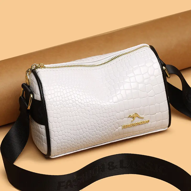 Women's Boston Snake Crossbody Bag Black Croc Leather - Image 5